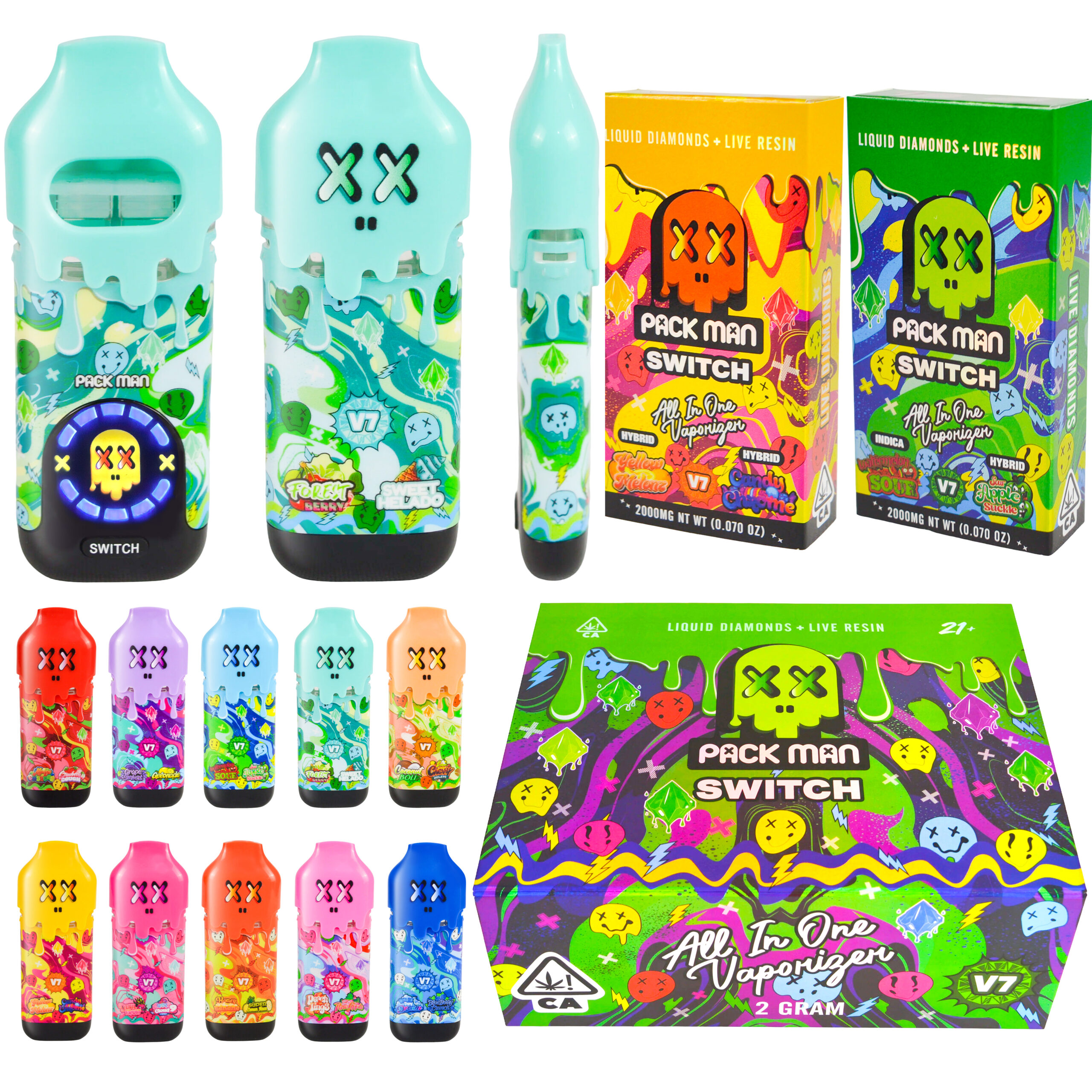wholesale disposable vapes usa PackMan V7 Dual Chamber 2ML Empty Vape Hardware Stock aloha sun Flavors:Kiwi Dragon Berry tobacco raz vape which